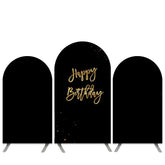Aperturee Pure Black Gold Happy Birthday Arch Backdrop Kit Banner